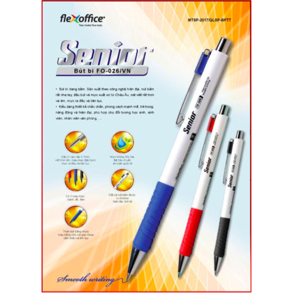 Bút bi FO-026 (0.7) (Xanh-Đen) (Flexoffice)